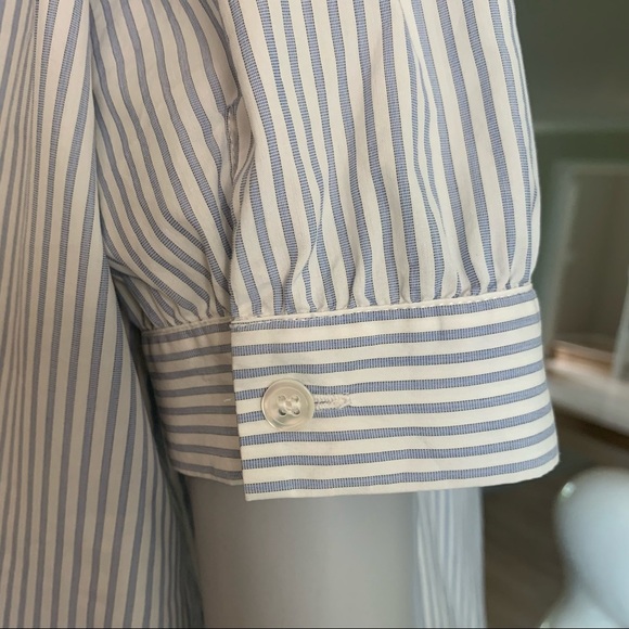 THEORY Poplin Blue & White Striped Scoop Neck Short Sleeve Blouse Size Small - Picture 5 of 16